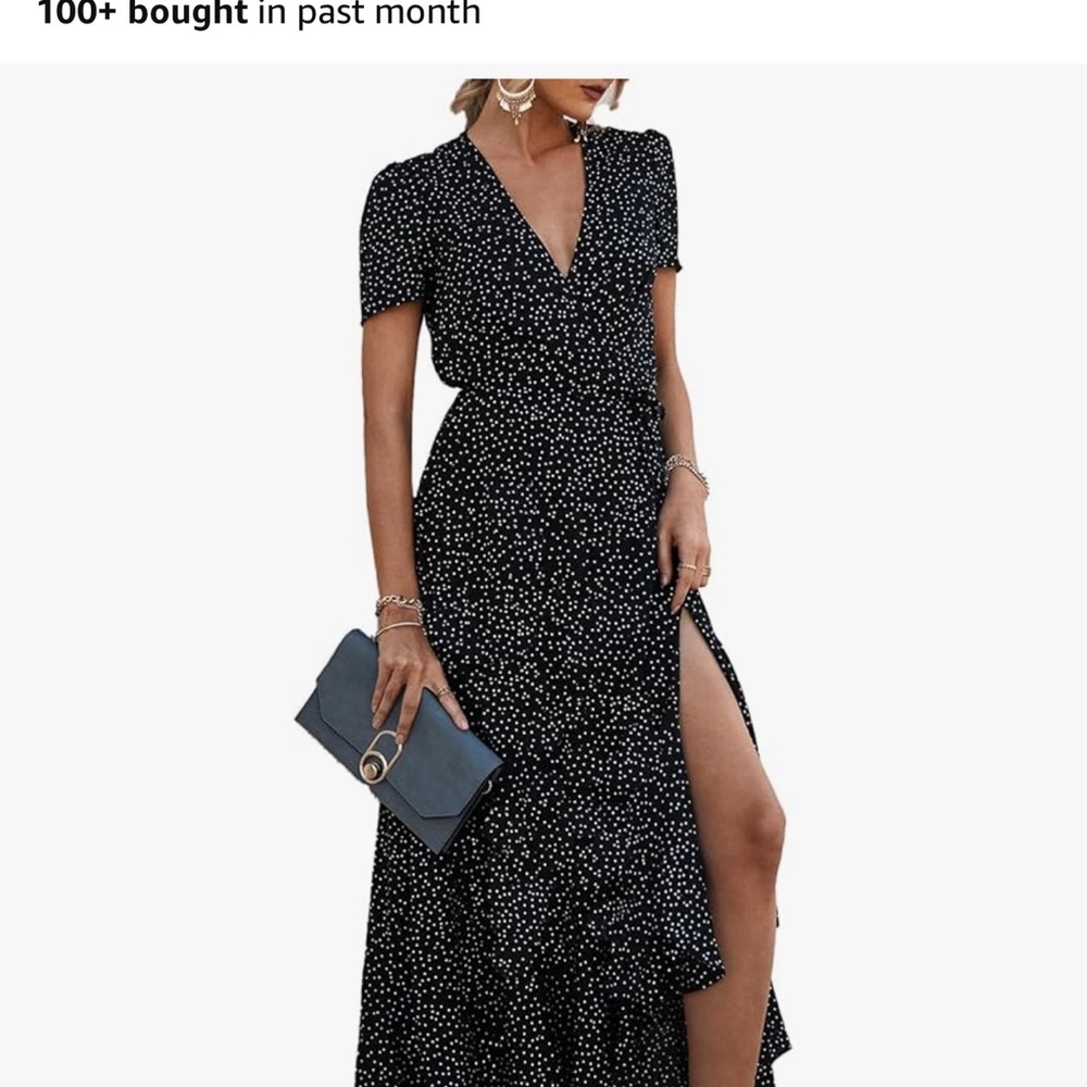 Black Maxi Wrap Dress with Slit and V-Neck